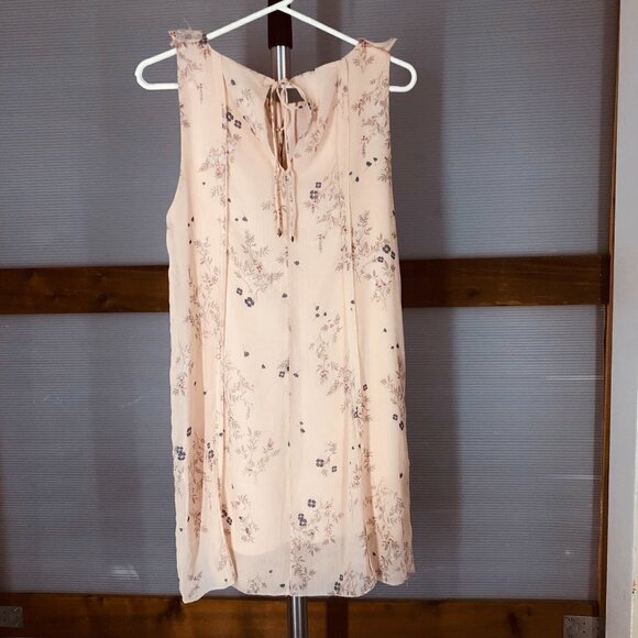 Gentle FAWN Peach Floral Sleeveless Sheer Lined Mini Dress Sz M - Picture 3 of 9